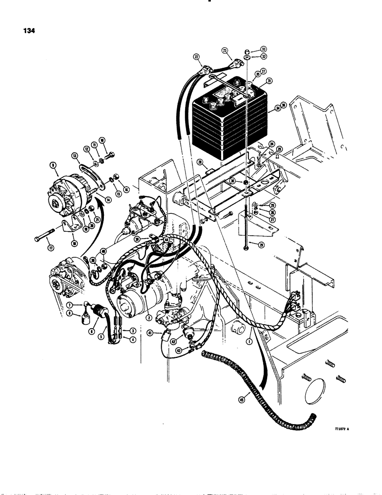 Схема запчастей Case IH 1845S - (134) - ELECTRICAL SYSTEM, REAR HARNESS, BATTERY AND DELCO REMY ALTERNATOR (55) - ELECTRICAL SYSTEMS