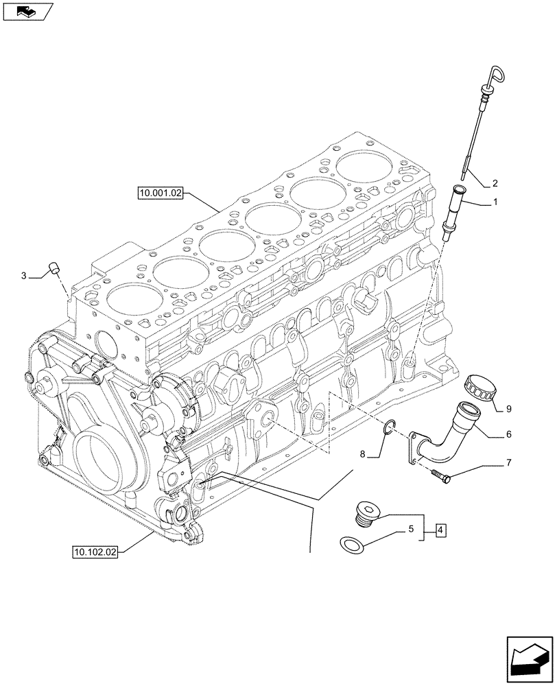 Схема запчастей Case IH F4GE9684B J605 - (10.304.01[01]) - ENGINE OIL DIPSTICK (504065470 - 504069234) (10) - ENGINE