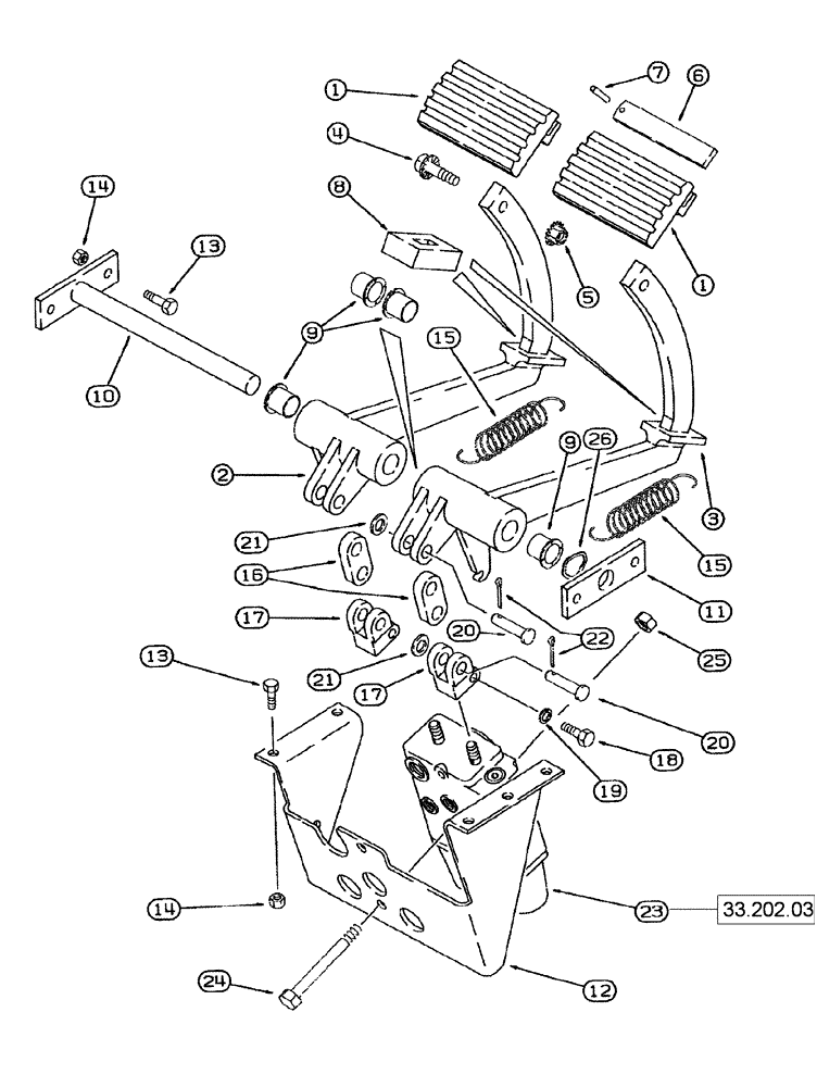 Схема запчастей Case IH 635 - (33.202.01) - MASTER BRAKE CONTROLS (33) - BRAKES & CONTROLS