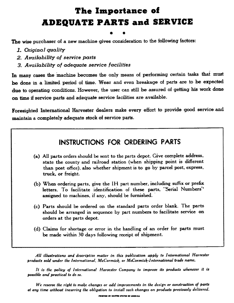 Схема запчастей Case IH 21456 - (00-02) - THE IMPORTANCE OF ADEQUATE PARTS AND SERVICE (00) - GENERAL