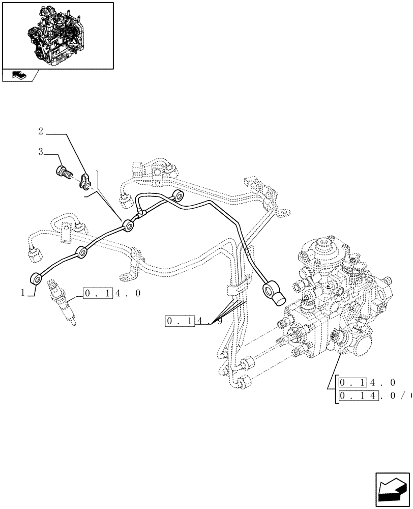 Схема запчастей Case IH FARMALL 95 - (0.20.4) - INJECTION EQUIPMENT - PIPING (01) - ENGINE