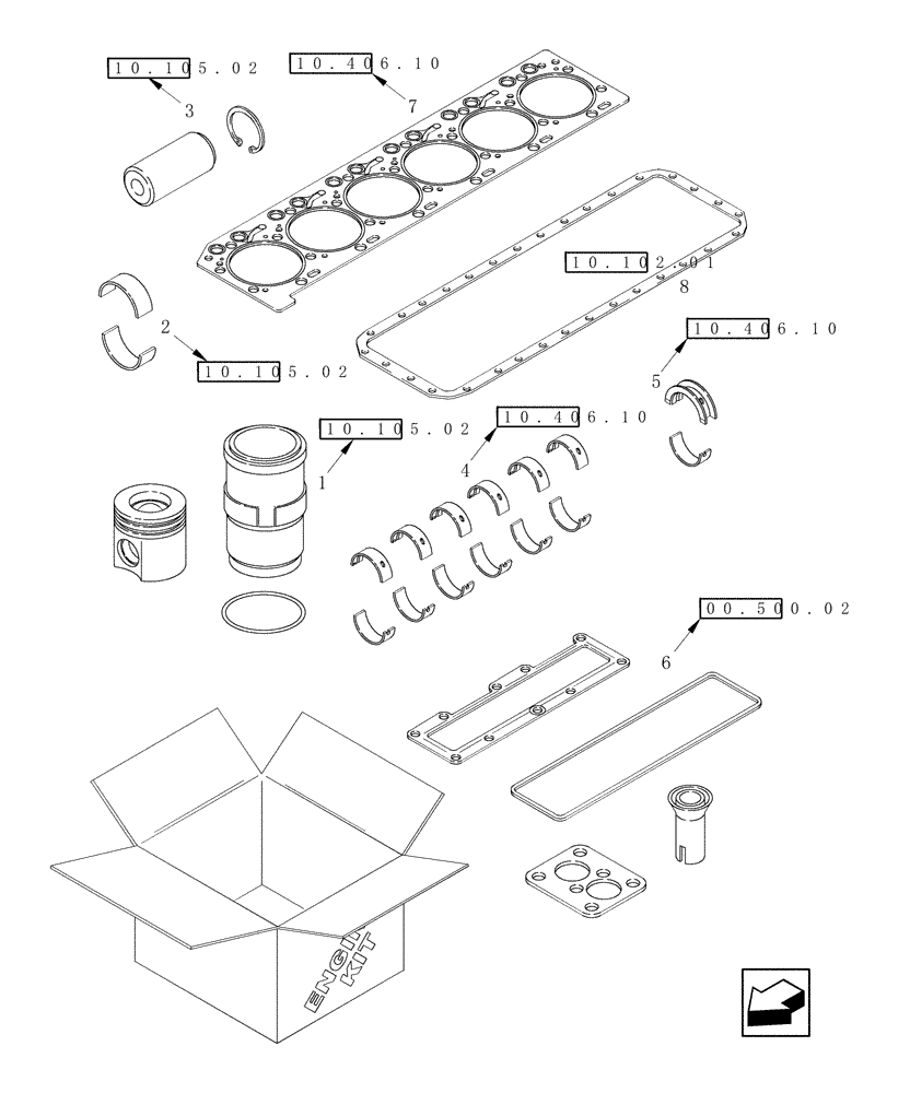 Схема запчастей Case IH 2577 - (00.500.03) - KIT, ENGINE OVERHAUL (00) - GENERAL & PICTORIAL INDEX