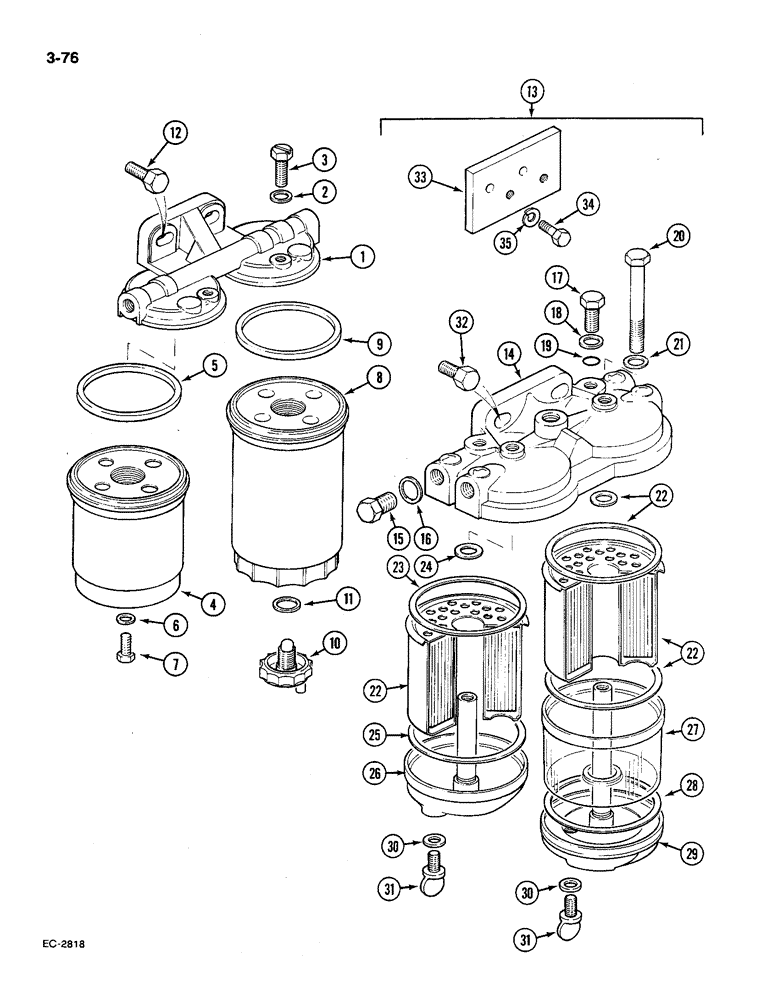 Схема запчастей Case IH 585 - (3-076) - FUEL FILTERS, TWIN, PRIOR TO P.I.N. 18001 (03) - FUEL SYSTEM