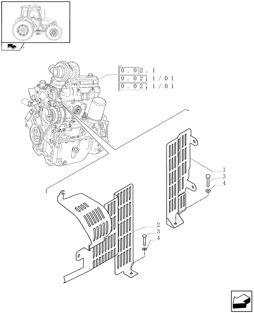 Схема запчастей Case IH FARMALL 60 - (1.19.9) - ENGINE FAN SHIELD GUARD PROTECTION (VAR.337836) (02) - ENGINE EQUIPMENT