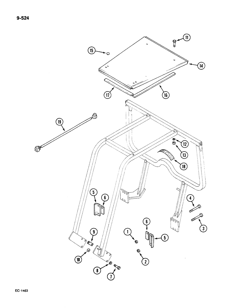 Схема запчастей Case IH 585 - (9-524) - ROLL OVER PROTECTION FRAME, FOUR POST (09) - CHASSIS/ATTACHMENTS