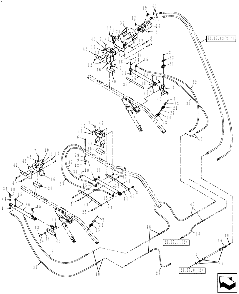 Схема запчастей Case IH DH362 - (20.07.10[2]) - HYD FORE/AFT, SPLIT REEL, FROM PIN Y9ZB00735 (07) - HYDRAULICS