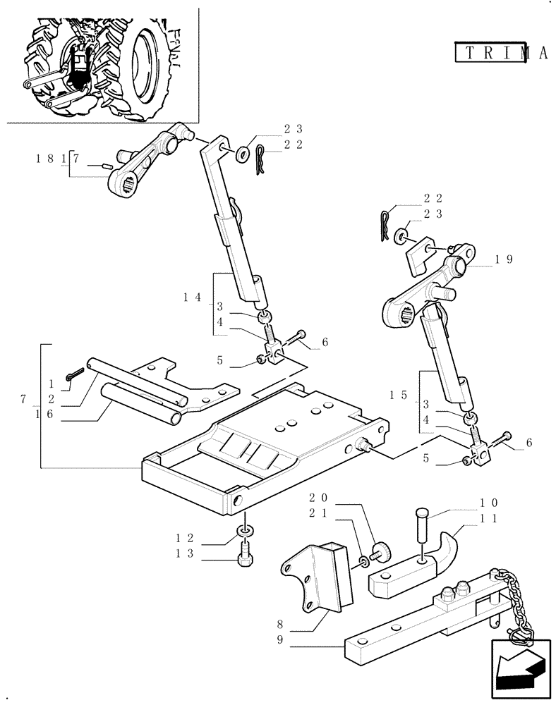 Схема запчастей Case IH JX100U - (1.89.3/14[03]) - (VAR.929) TOW HOOK AND BAR (PICK-UP) - ARMS, BRACKETS, SUPPORTS (09) - IMPLEMENT LIFT