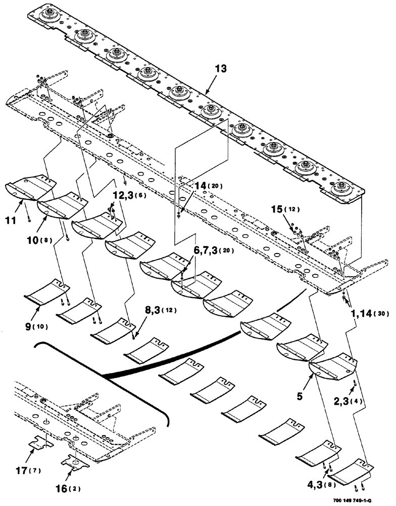 Схема запчастей Case IH 725 - (03-002) - CUTTER BAR, ROCK GUARD AND SKID SHOE ASSEMBLY (58) - ATTACHMENTS/HEADERS