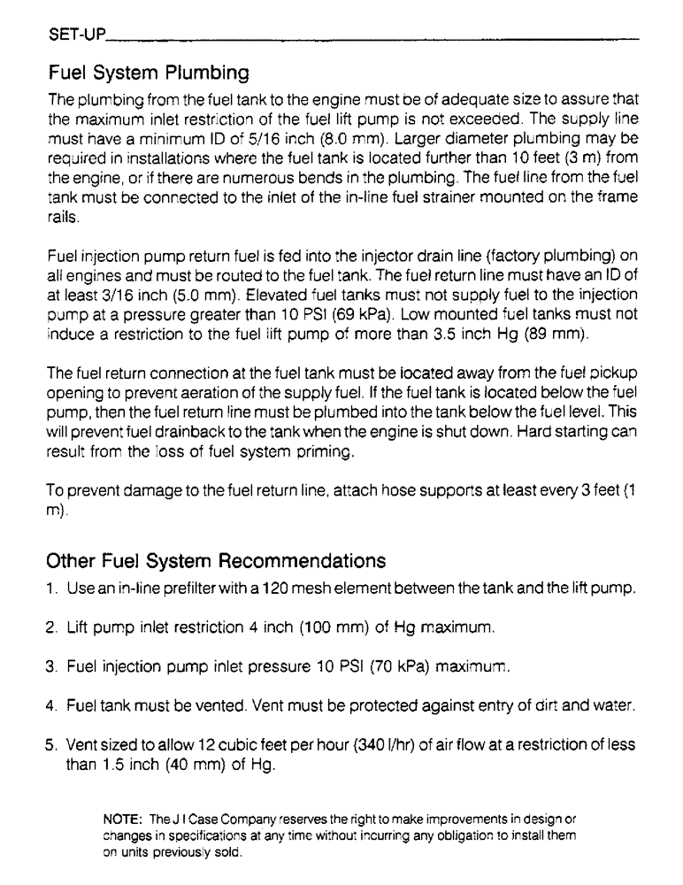Схема запчастей Case IH 6830T - (1-49) - SET-UP, FUEL SYSTEM PLUMBING, OTHER FUEL SYSTEM RECOMMENDATIONS 