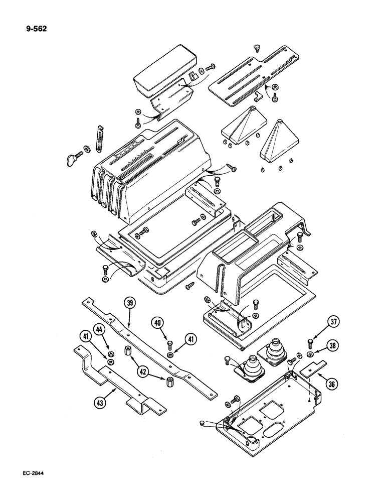 Схема запчастей Case IH 585 - (9-562) - CONTROL LEVER COVERS AND SUPPORTS, CAB, CONTD (09) - CHASSIS/ATTACHMENTS