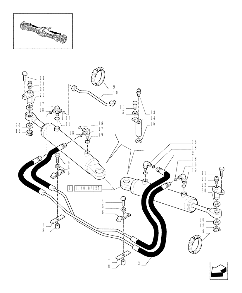 Схема запчастей Case IH MXM140 - (1.40.3/12) - (VAR.420) 4WD FRONT AXLE WITH SUSP. AND TERRALOCK - SEMI POWER SHIFT - HYDRAULIC STEERING CYLINDER (04) - FRONT AXLE & STEERING