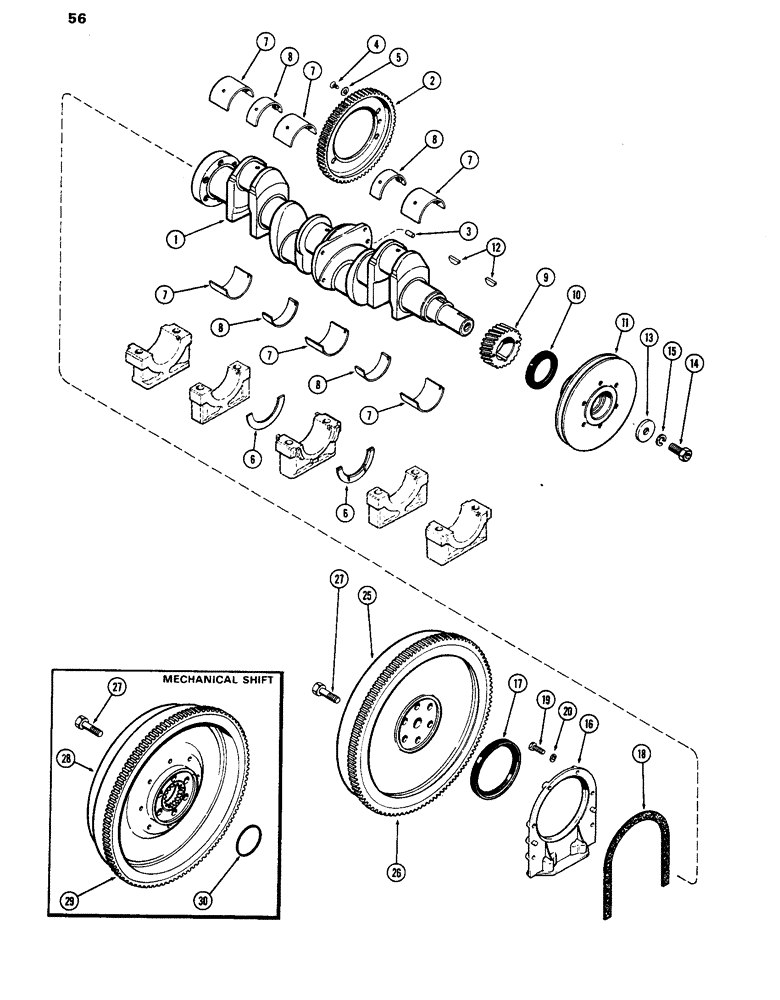 Схема запчастей Case IH 770 - (056) - CRANKSHAFT AND FLYWHEEL, 251B SPARK IGNITION ENGINE (02) - ENGINE