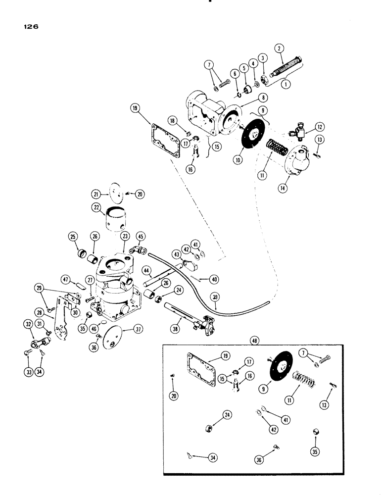 Схема запчастей Case IH 830-SERIES - (126) - A21229 CARBURETOR, 251 AND 284 SPARK IGNITION ENGINES (03) - FUEL SYSTEM