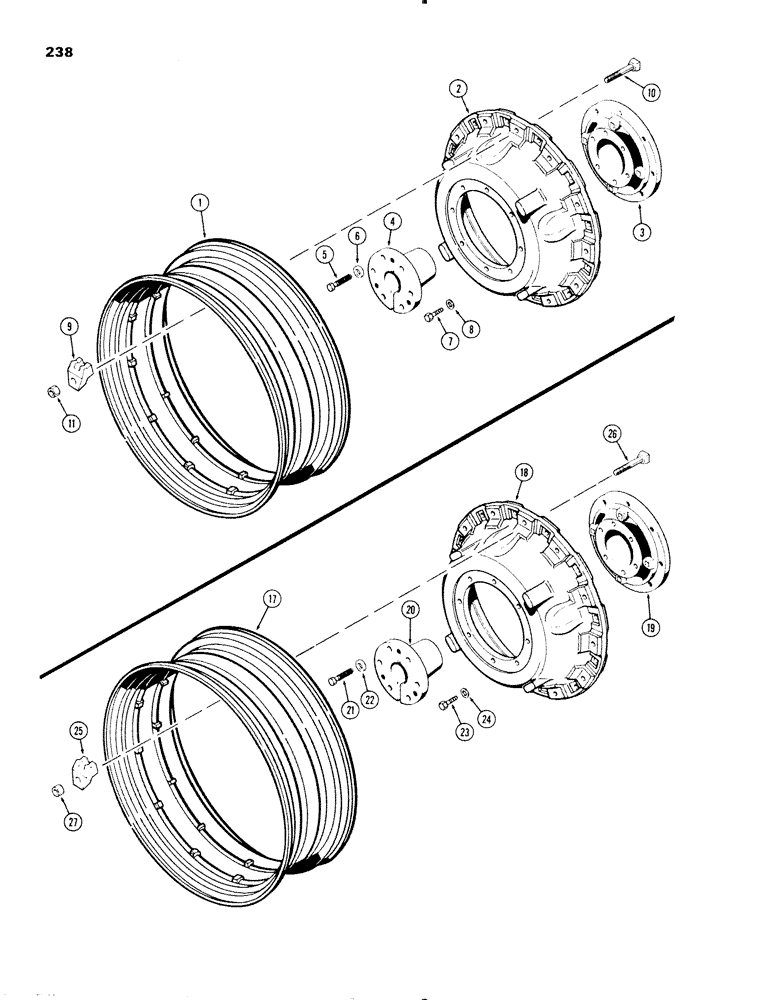 Схема запчастей Case IH 1270 - (238) - REAR WHEELS WITH 38 INCH RIMS, WITH 3-1/2 INCH DIAMETER AXLE SHAFT (06) - POWER TRAIN