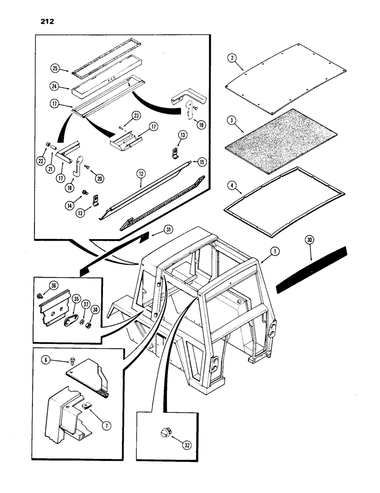 Схема запчастей Case IH 1170 - (212) - CAB, UPPER SHEET METAL, BETTENDORF (09) - CHASSIS/ATTACHMENTS