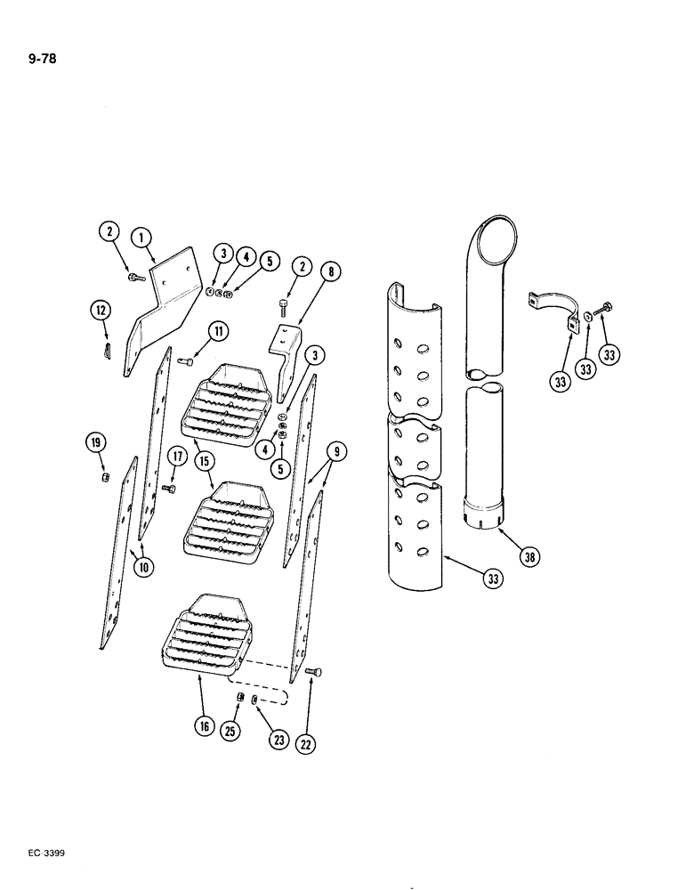 Схема запчастей Case IH 1896 - (9-078) - RIGHT SIDE MOUNTED STEPS AND EXHAUST, TWO POST ROPS (09) - CHASSIS/ATTACHMENTS