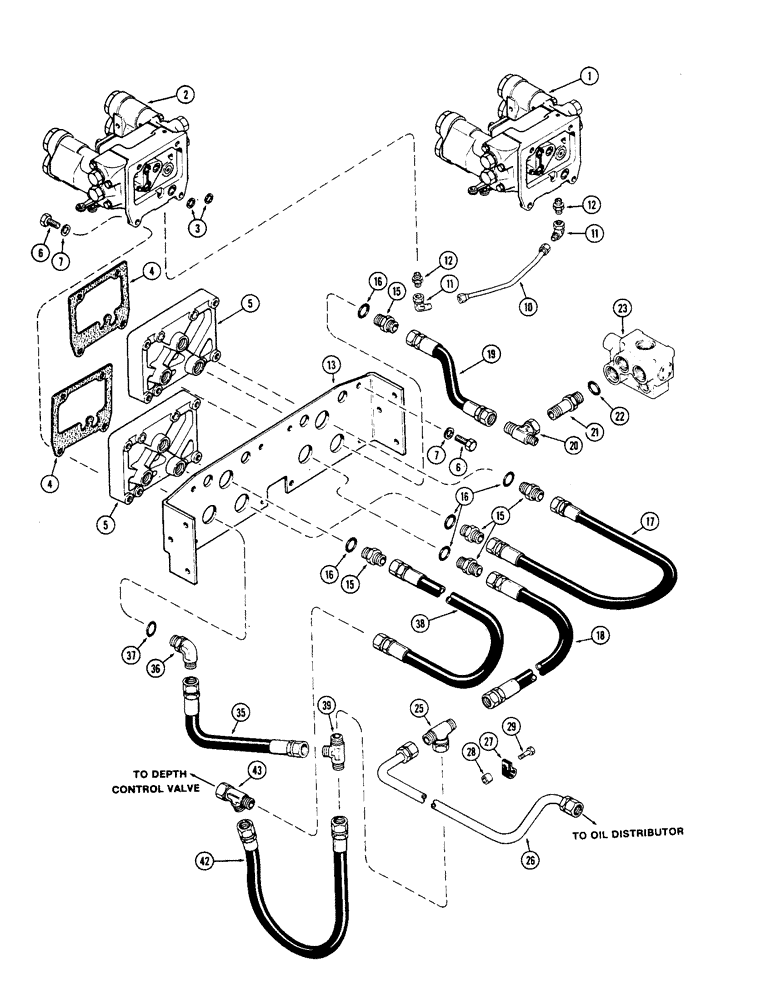 Схема запчастей Case IH 2870 - (278) - REMOTE HYDRAULIC VALVE CIRCUITRY, WITH TWIN DUAL CONTROL VALVES (08) - HYDRAULICS