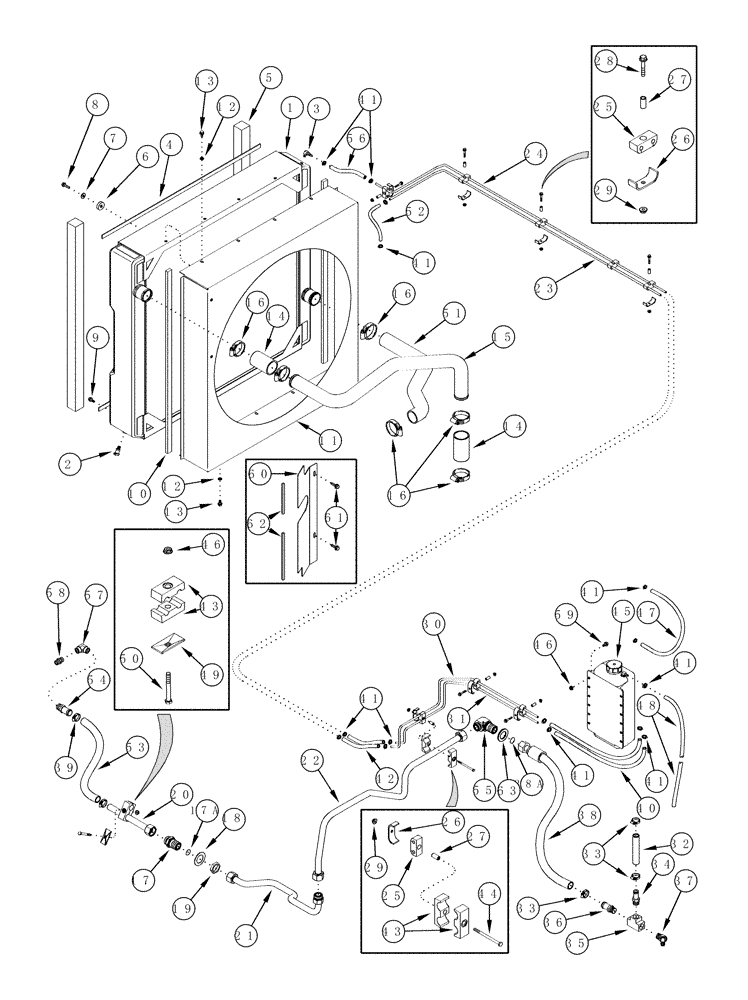 Схема запчастей Case IH CPX610 - (02-01) - RADIATOR, FAN SHROUD AND COOLANT RECOVERY SYSTEM (01) - ENGINE