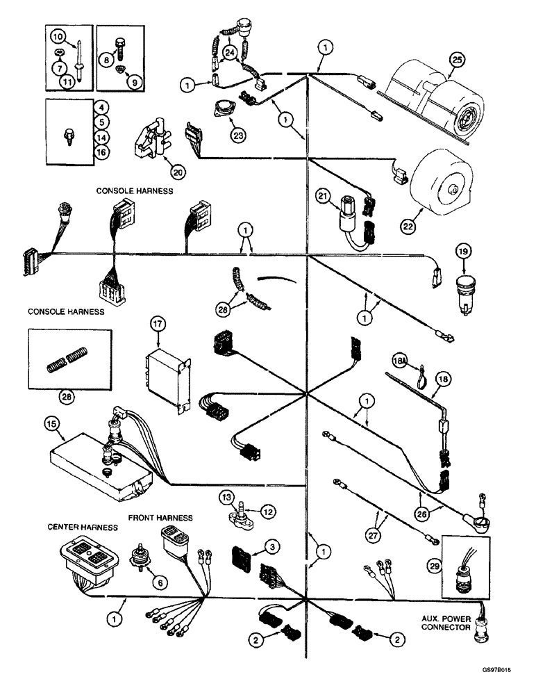 Схема запчастей Case IH 2188 - (4-18) - CAB HARNESS, LOWER REAR, PRIOR TO COMBINE P.I.N. JJC019483 (06) - ELECTRICAL