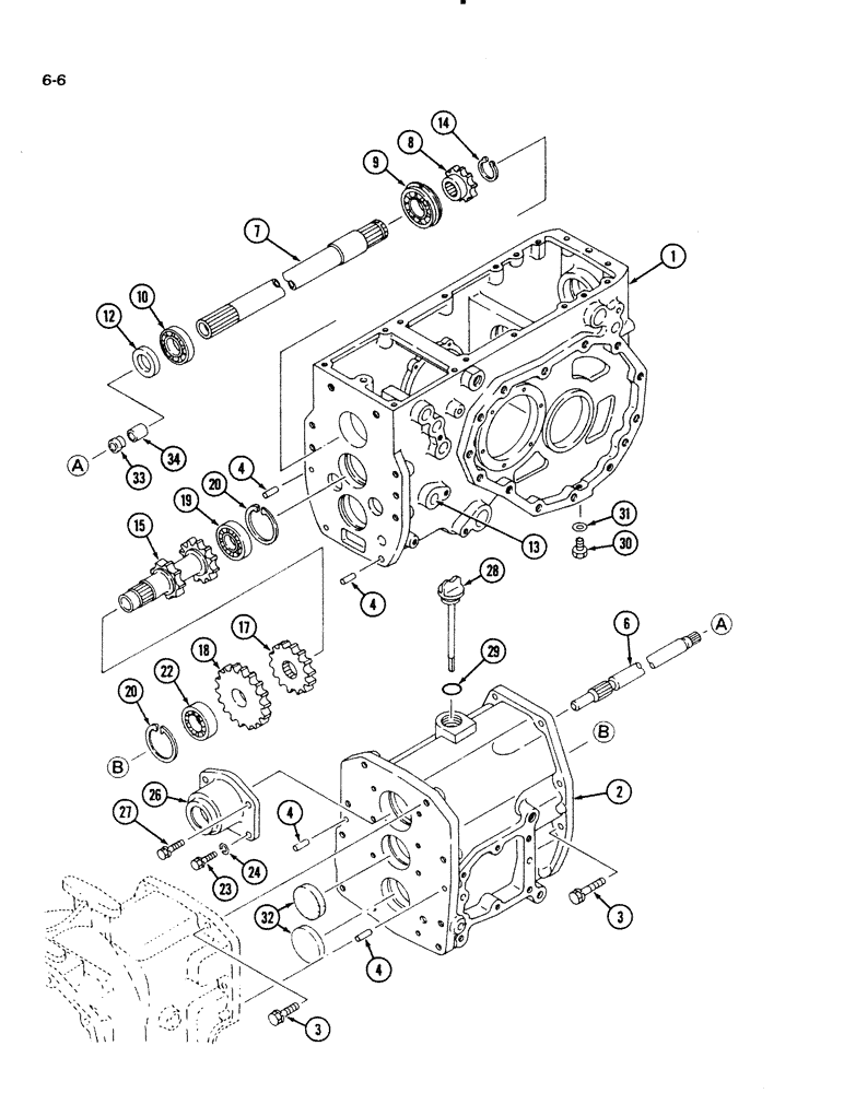 Схема запчастей Case IH 1130 - (6-06) - TRANSMISSION HOUSINGS AND MAIN DRIVE SHAFT, MECHANICAL DRIVE (06) - POWER TRAIN