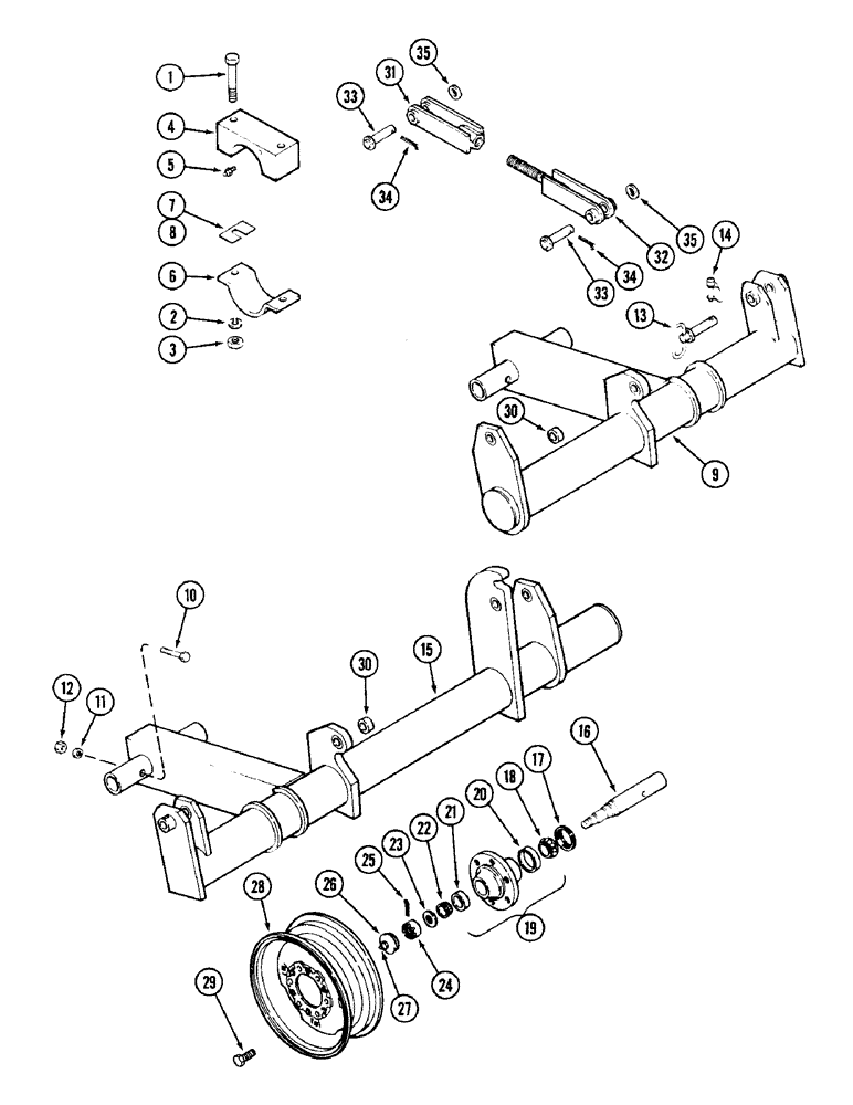 Схема запчастей Case IH DOT B - (016) - CENTER AXLES AND WHEELS, 17, 20 AND 23 FOOT (5.2, 6.1 AND 7.0 M) 