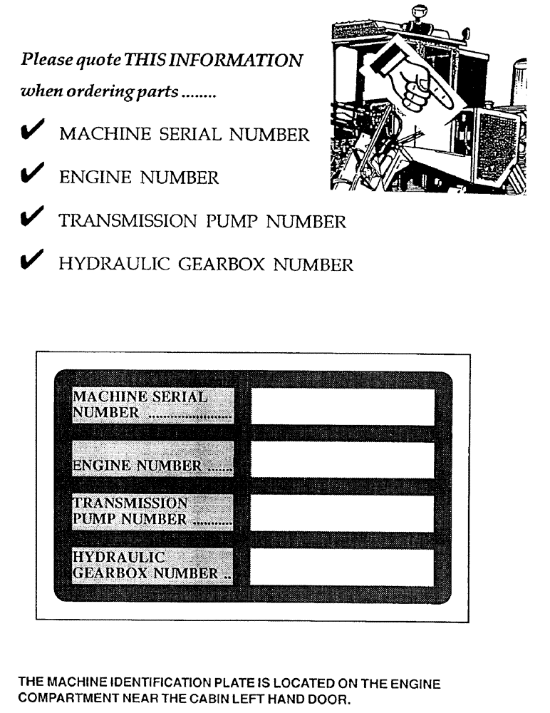 Схема запчастей Case IH 7000 - (00-D) - MACHINE IDENTIFICATION PLATE (00) - GENERAL
