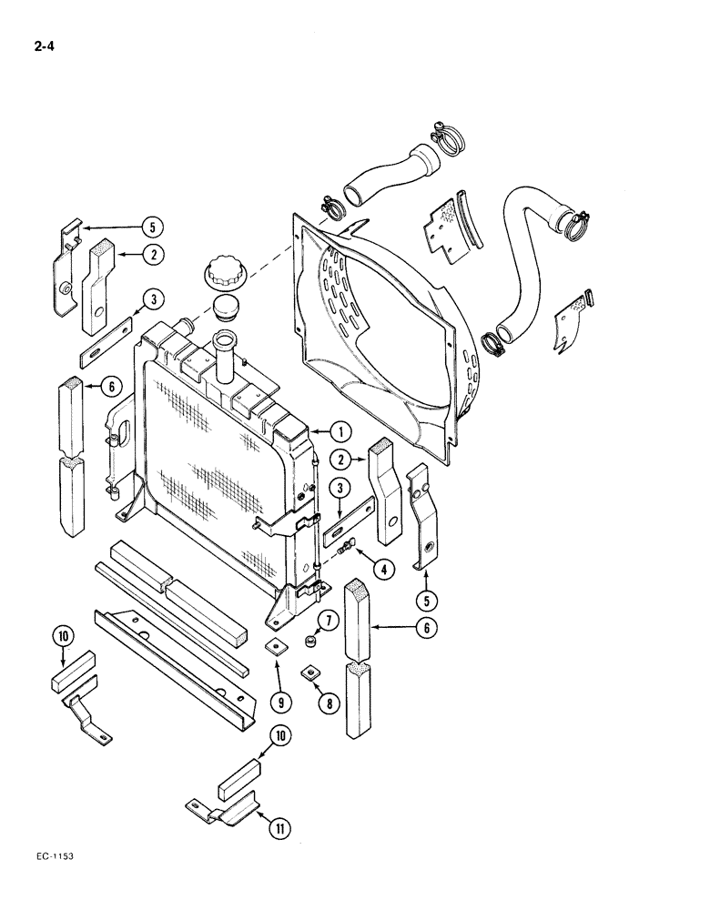 Схема запчастей Case IH 385 - (2-004) - RADIATOR AND CONNECTIONS, TRACTORS P.I.N. 18001 AND AFTER (02) - ENGINE