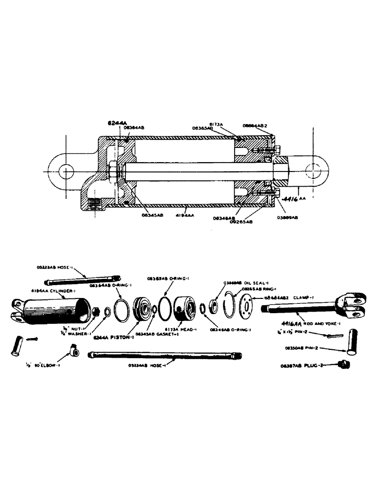 Схема запчастей Case IH DC-SERIES - (164) - HYDRAULIC SINGLE AND DUAL CONTROL UNIT, A4195AA MOUNTED CYLINDER, 4" X 6", FOR SINGLE AND DUAL (08) - HYDRAULICS