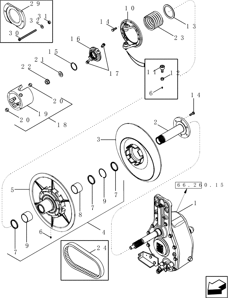 Схема запчастей Case IH 2588 - (66.260.13) - ROTOR DRIVE - PULLEY AND CAM (66) - THRESHING