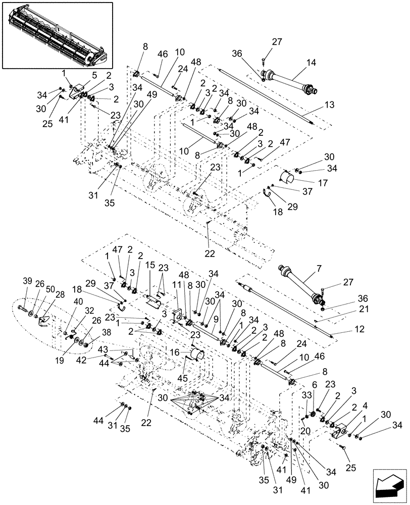 Схема запчастей Case IH 2020 - (20.03.03[1]) - MAIN SHAFT, 2010/2020, 30 FT, BPIN CBJ020205 [INCLUDES ALL HAJ PINS] (58) - ATTACHMENTS/HEADERS