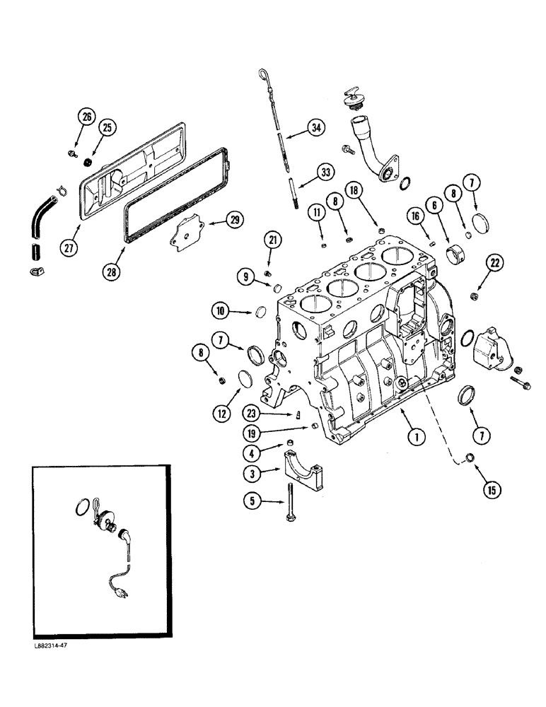 Схема запчастей Case IH 6500 - (2-50) - CYLINDER BLOCK, 4-390 ENGINE (02) - ENGINE