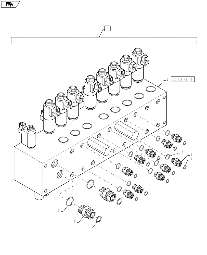 Схема запчастей Case IH 810 - (35.359.08[01]) - 8 SECTION VALVE BANK (35) - HYDRAULIC SYSTEMS