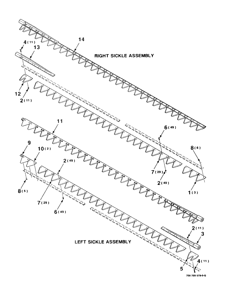 Схема запчастей Case IH 8820 - (3-12) - SICKLE ASSEMBLY, LEFT AND RIGHT, 16 FOOT BOLTED, SERRATED (09) - CHASSIS