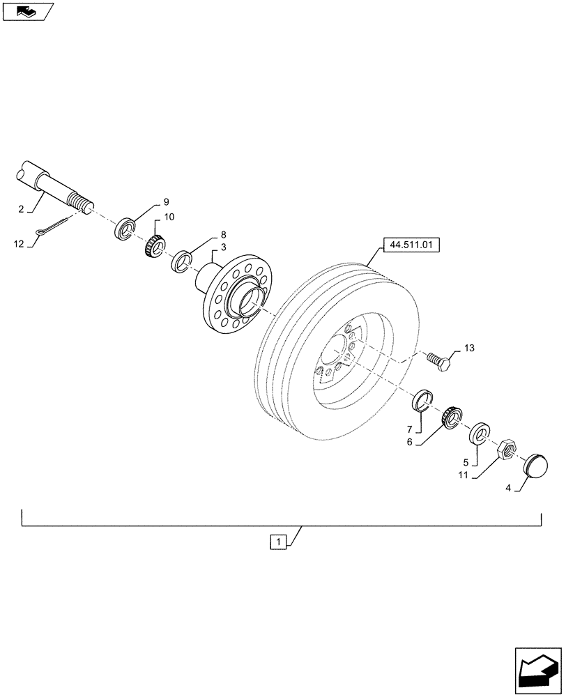 Схема запчастей Case IH SB521 - (44.511.03) - WHEEL HUB, LH (44) - WHEELS