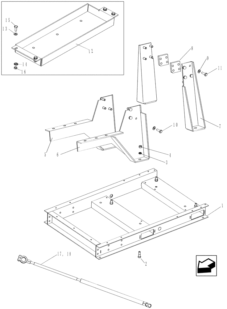 Схема запчастей Case IH P170 - (09-03) - ENGINE MOUNT AND BATTERY TRAY (09) - CHASSIS/ATTACHMENTS