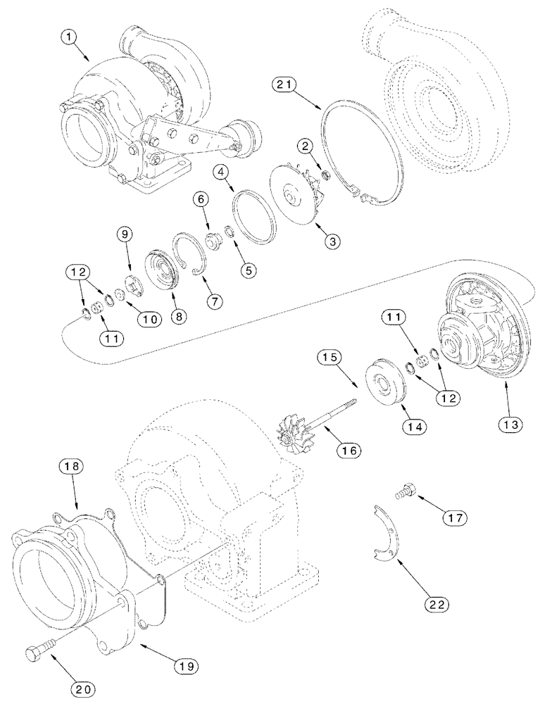 Схема запчастей Case IH FLX3330B - (02-009) - TURBOCHARGER ASSEMBLY (FLX3300B CASE ENGINE) (01) - ENGINE