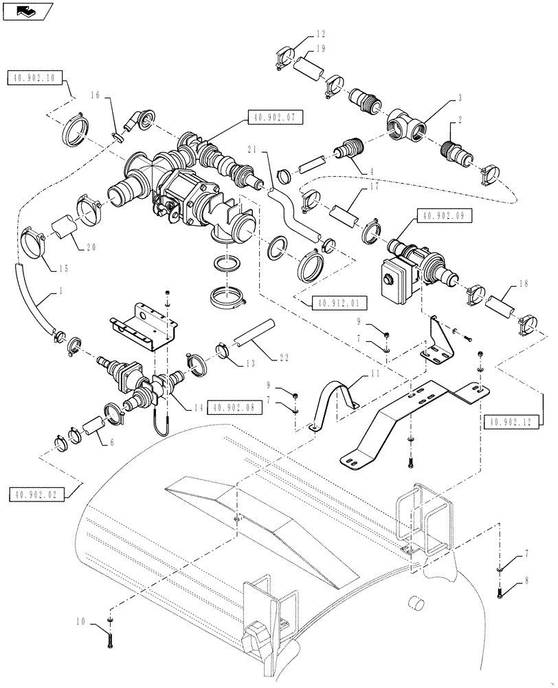 Схема запчастей Case IH 4430 - (40.902.06) - MAIN PLUMBING, UNDER PRODUCT TANK (40 ) - PLUMBING