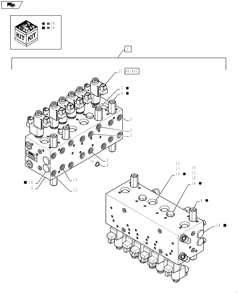 Схема запчастей Case IH 4420 - (06-037[01]) - VALVE, 6-SECTION, W/O FITTINGS, BEGINNING 01/2009 Hydraulic Plumbing