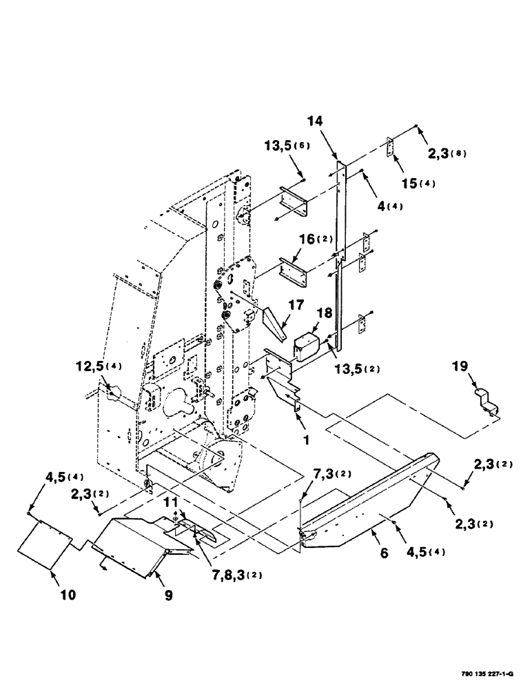 Схема запчастей Case IH RS551 - (7-14) - SHIELD SUPPORT AND HINGE ASSEMBLIES, LEFT (12) - MAIN FRAME