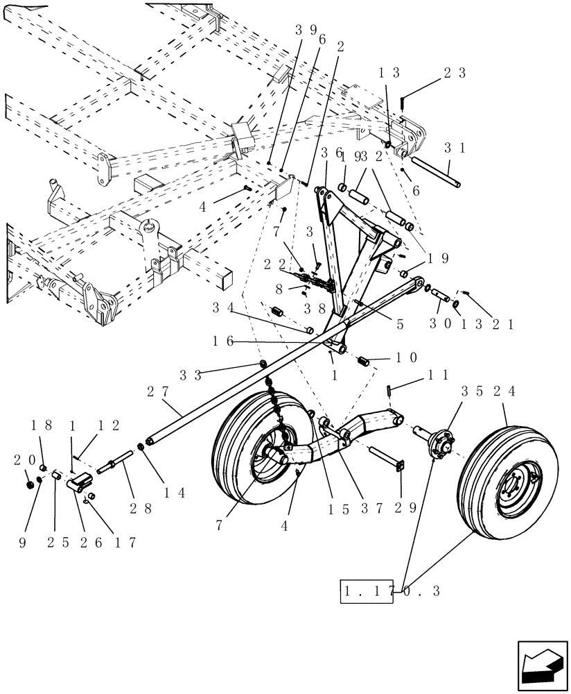 Схема запчастей Case IH PTX600 - (1.170.1) - WHEEL STANDARD (THREE SECTION CENTER) ASSEMBLY (12) - FRAME