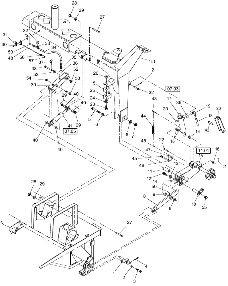 Схема запчастей Case IH DC132 - (12.11) - TRAILFRAME, LH (12) - MAIN FRAME