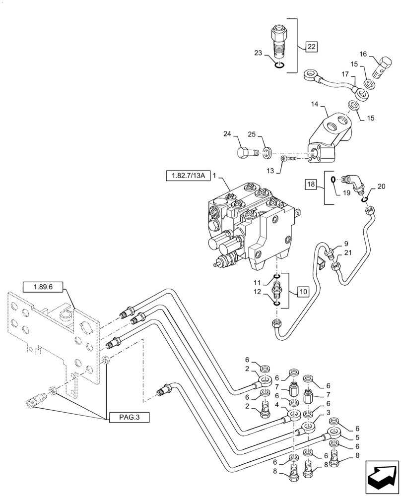 Схема запчастей Case IH JX80U - (1.82.7/13[01]) - (VAR.411) TWO CONTROL VALVES - BOSCH - PIPES (07) - HYDRAULIC SYSTEM