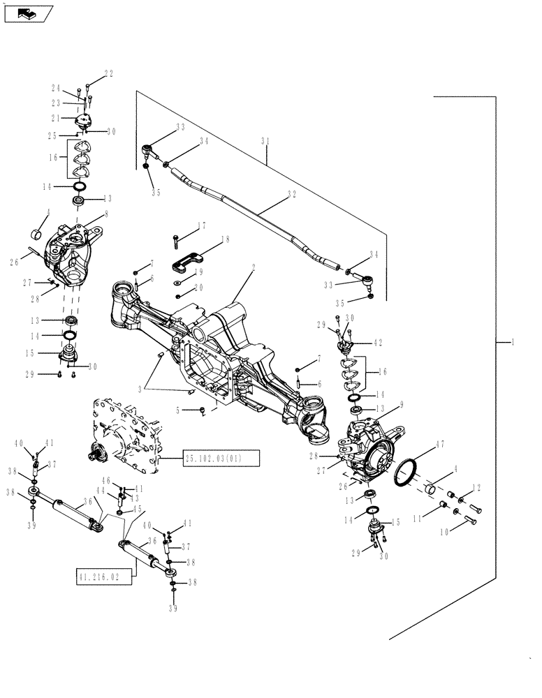 Схема запчастей Case IH MAGNUM 225 - (25.100.02) - MFD CLASS 4 AXLE HOUSING ASSEMBLY (25) - FRONT AXLE SYSTEM