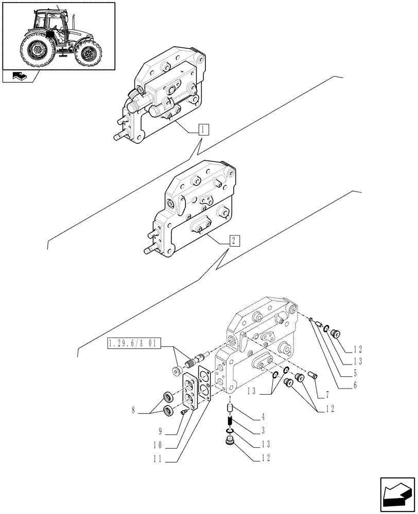 Схема запчастей Case IH FARMALL 80 - (1.29.6/ A[02]) - POWER SHUTTLE E SERVO PTO FOR DIFF. LOCK - BREAKDOWN (VAR.330120-331120) (03) - TRANSMISSION