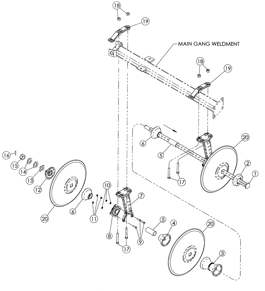 Схема запчастей Case IH 370 TRUE-TANDEM - (75.200.07) - 9 INCH RIGID MAIN GANG PARTS 2006 AND PRIOR UNITS (75) - SOIL PREPARATION