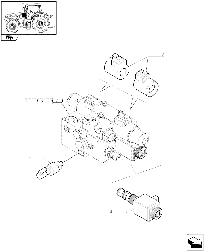 Схема запчастей Case IH PUMA 140 - (1.75.0/19) - AUTO GUIDANCE SYSTEM READY FOR BALER BAR MOUNTED SCREEN - SOLENOID VALVES AND SENSOR (VAR.330077) (06) - ELECTRICAL SYSTEMS