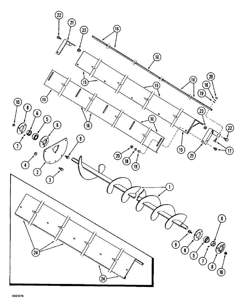 Схема запчастей Case IH 1666 - (9E-06) - GRAIN TANK, BOTTOM AUGERS (17) - GRAIN TANK & UNLOADER