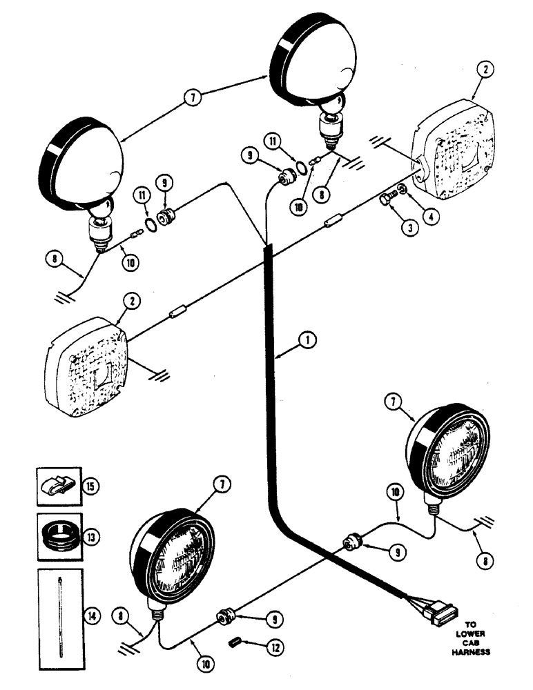 Схема запчастей Case IH 2590 - (4-144) - CAB MOUNTED LIGHTS AND WIRING, CAB SERIAL NUMBER 12013067 AND AFTER (04) - ELECTRICAL SYSTEMS