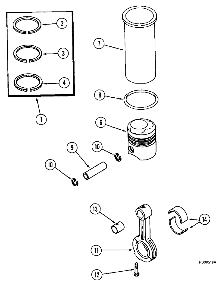 Схема запчастей Case IH 1680 - (2-42) - CONNECTING RODS, PISTONS AND SLEEVES, DTI-466C DIESEL ENGINE (01) - ENGINE