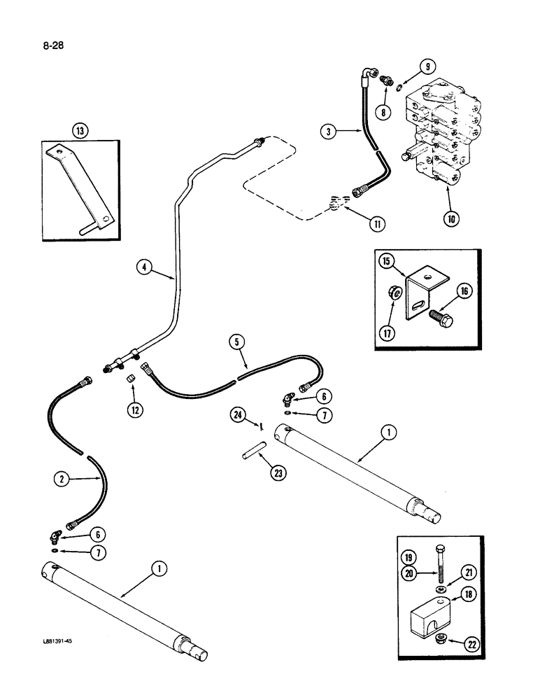 Схема запчастей Case IH 1640 - (8-28) - HEADER LIFT CYLINDER SYSTEM, WITHOUT THIRD LIFT CYLINDER ATTACHMENT (07) - HYDRAULICS